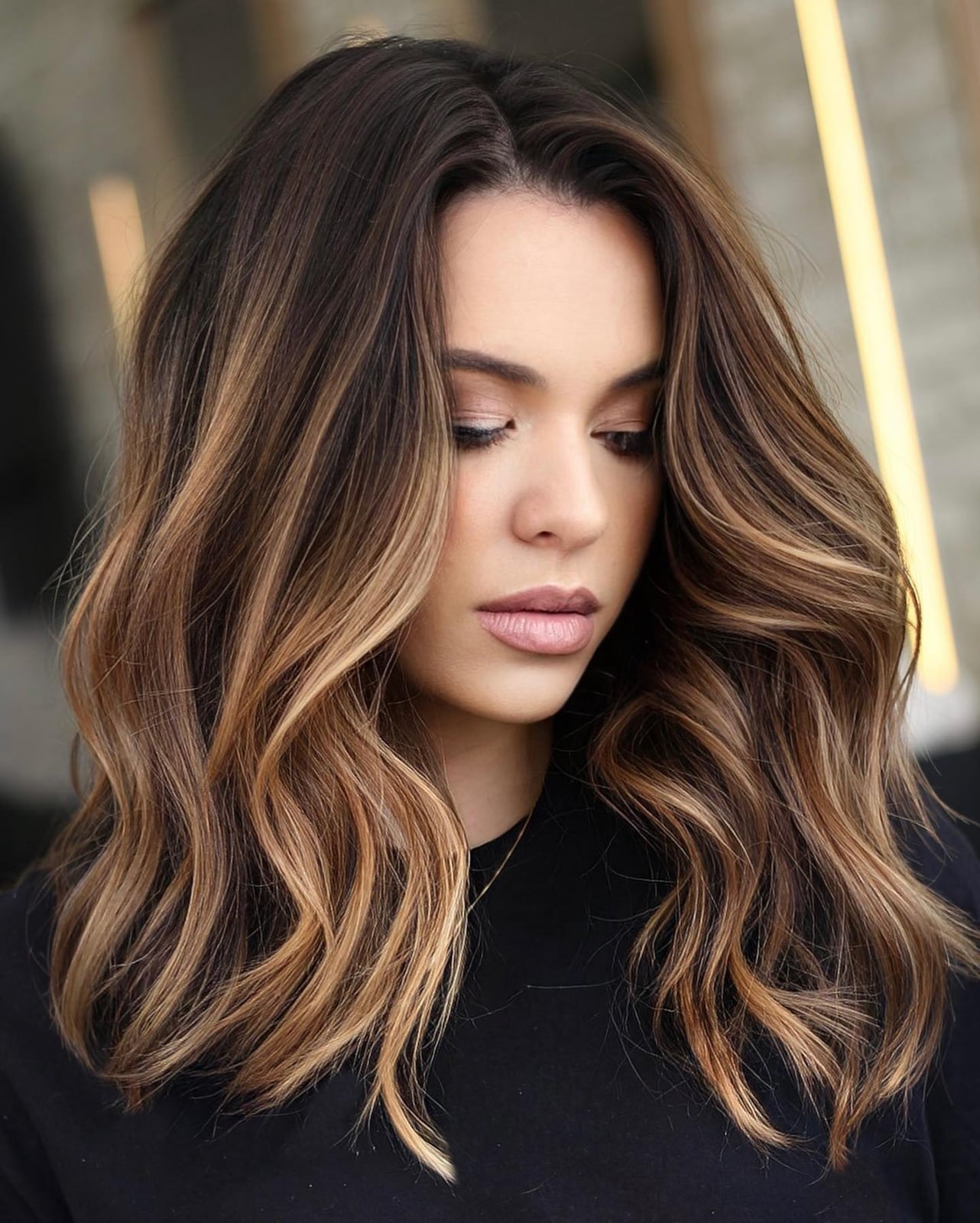 Mid-Back Dark Brown With Honey Highlights Mid-Back Dark Brown With Honey Highlights — Classy Highlights on Dark Brown