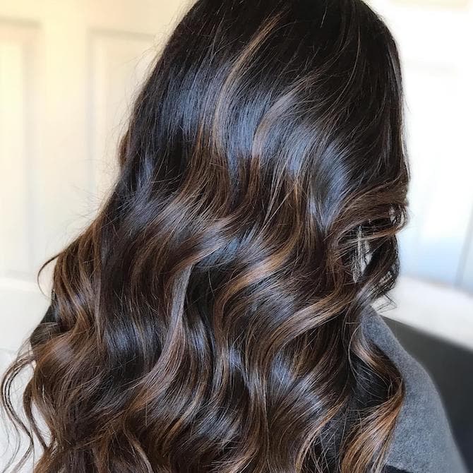 Side Part Dark Brown With Caramel Highlights Side Part Dark Brown With Caramel Highlights — Classy Highlights on Dark Brown