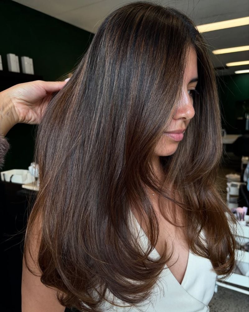 Wavy Mid-Back Dark Brown With Blonde Highlights Wavy Mid-Back Dark Brown With Blonde Highlights — Classy Highlights on Dark Brown