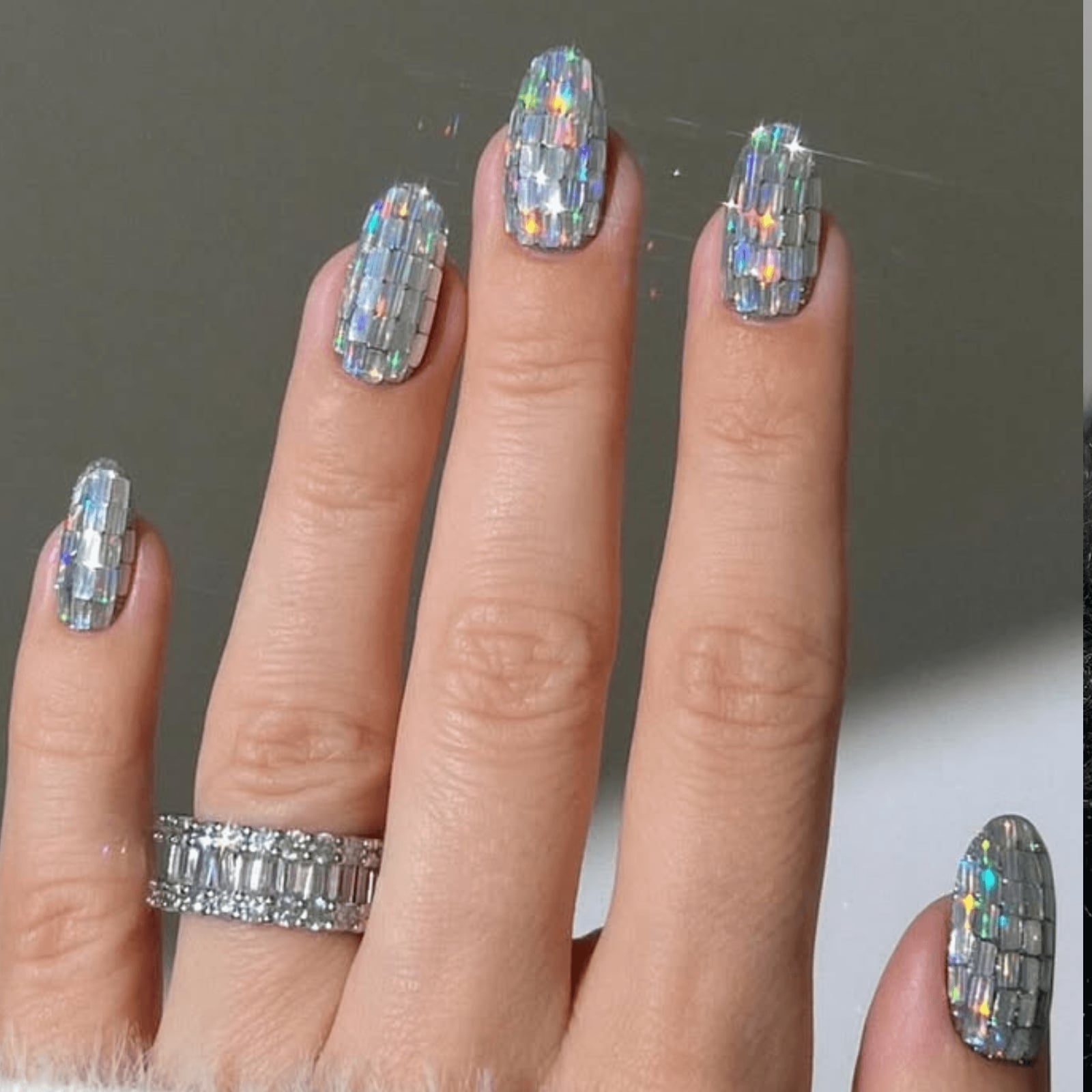 Medium Square Faceted Chrome Nails Medium Square Faceted Chrome Nails — Classy Holographic Nails