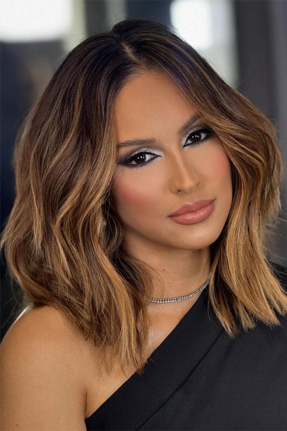 Collarbone Long Bob With Honey Balayage Collarbone Long Bob With Honey Balayage — Classy Honey Balayage