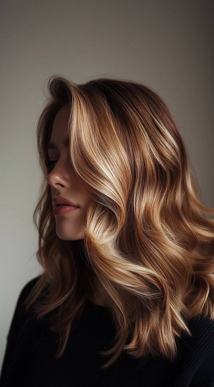 Shoulder Length Honey Balayage With Side Parting Shoulder Length Honey Balayage With Side Parting — Classy Honey Balayage