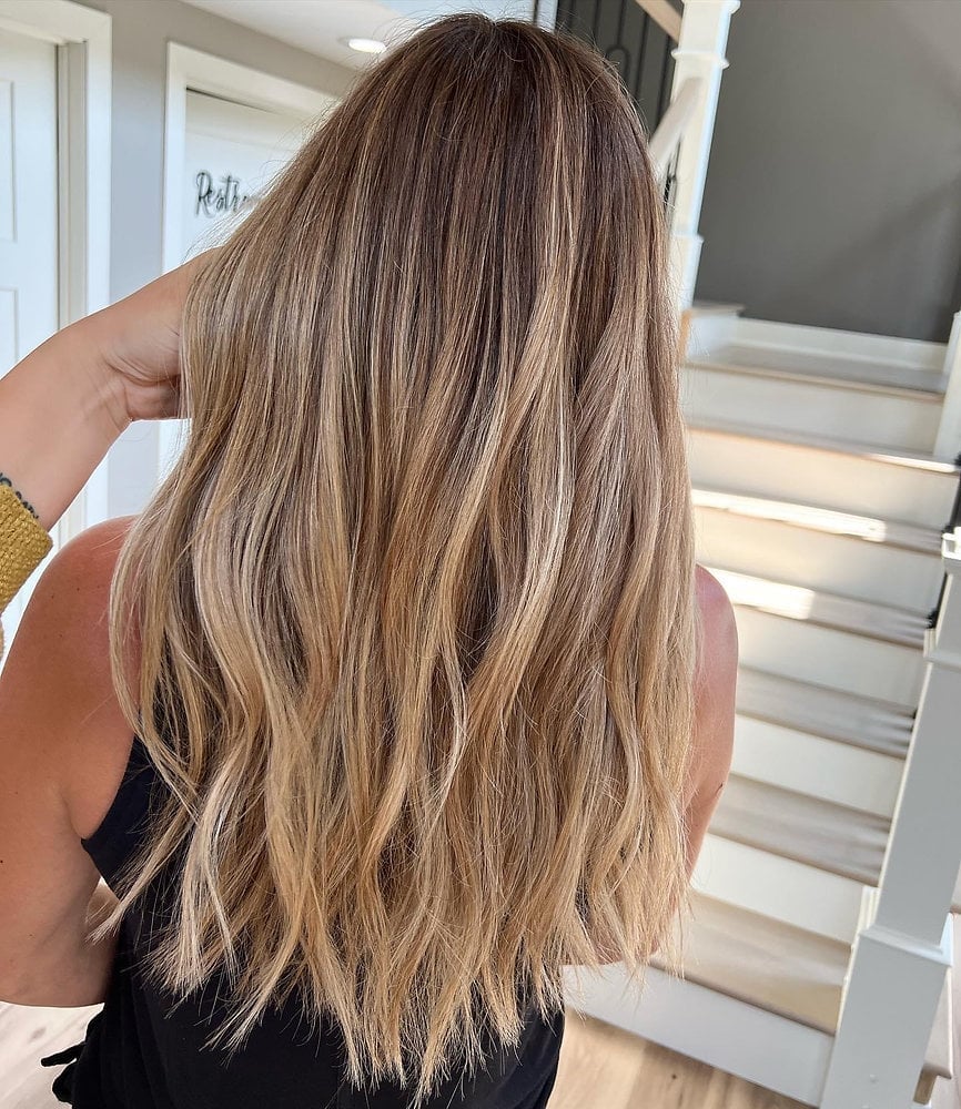 Mid-Back Honey Blonde Balayage Air Dried Mid-Back Honey Blonde Balayage Air Dried — Classy Honey Balayage