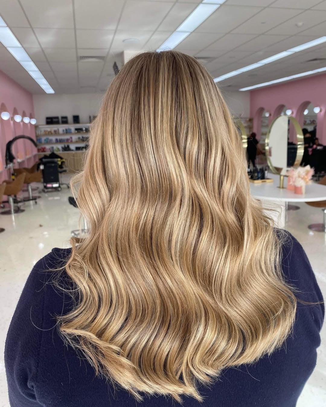 Mid-Back Wavy Honey Blonde With Subtle Highlights Mid-Back Wavy Honey Blonde With Subtle Highlights — Classy Honey Blonde