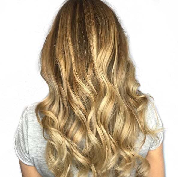 Mid-Back Dark Blonde With Blended Highlights, Layers Mid-Back Dark Blonde With Blended Highlights, Layers — Classy Honey Blonde Highlights