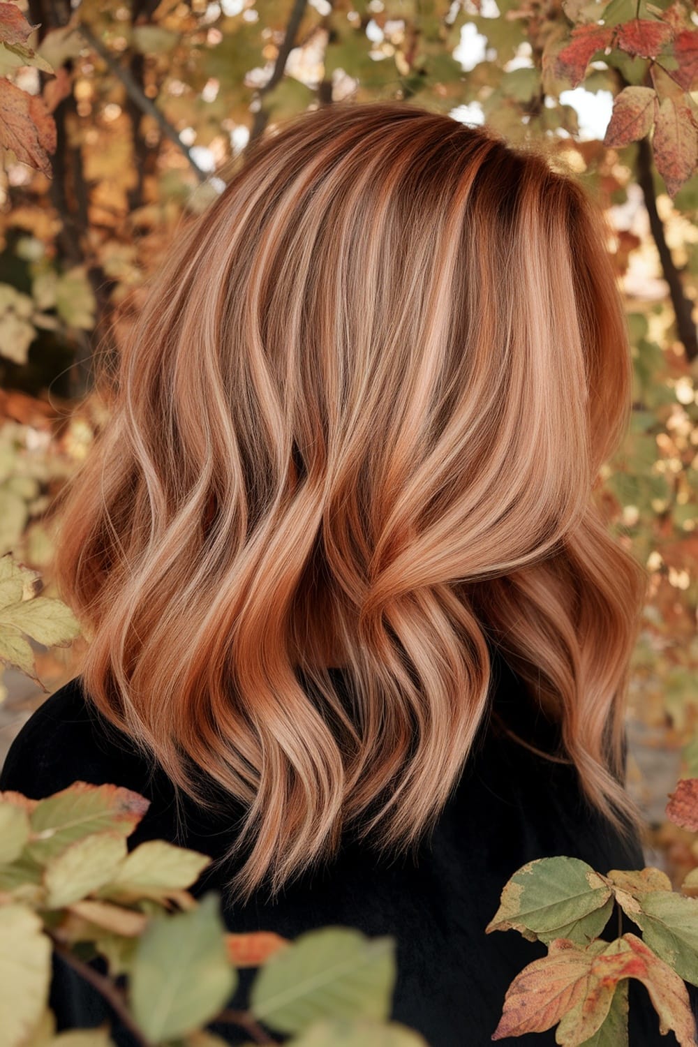 Lob With Wavy Texture And Honey Highlights — Classy Honey Brown Highlights