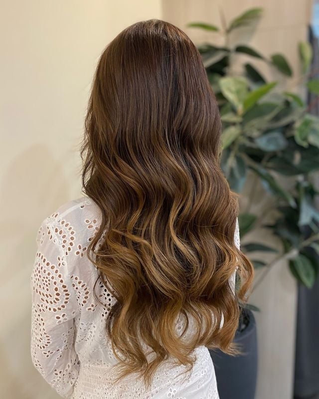 Back View Brown With Even Honey Highlights — Classy Honey Brown Highlights