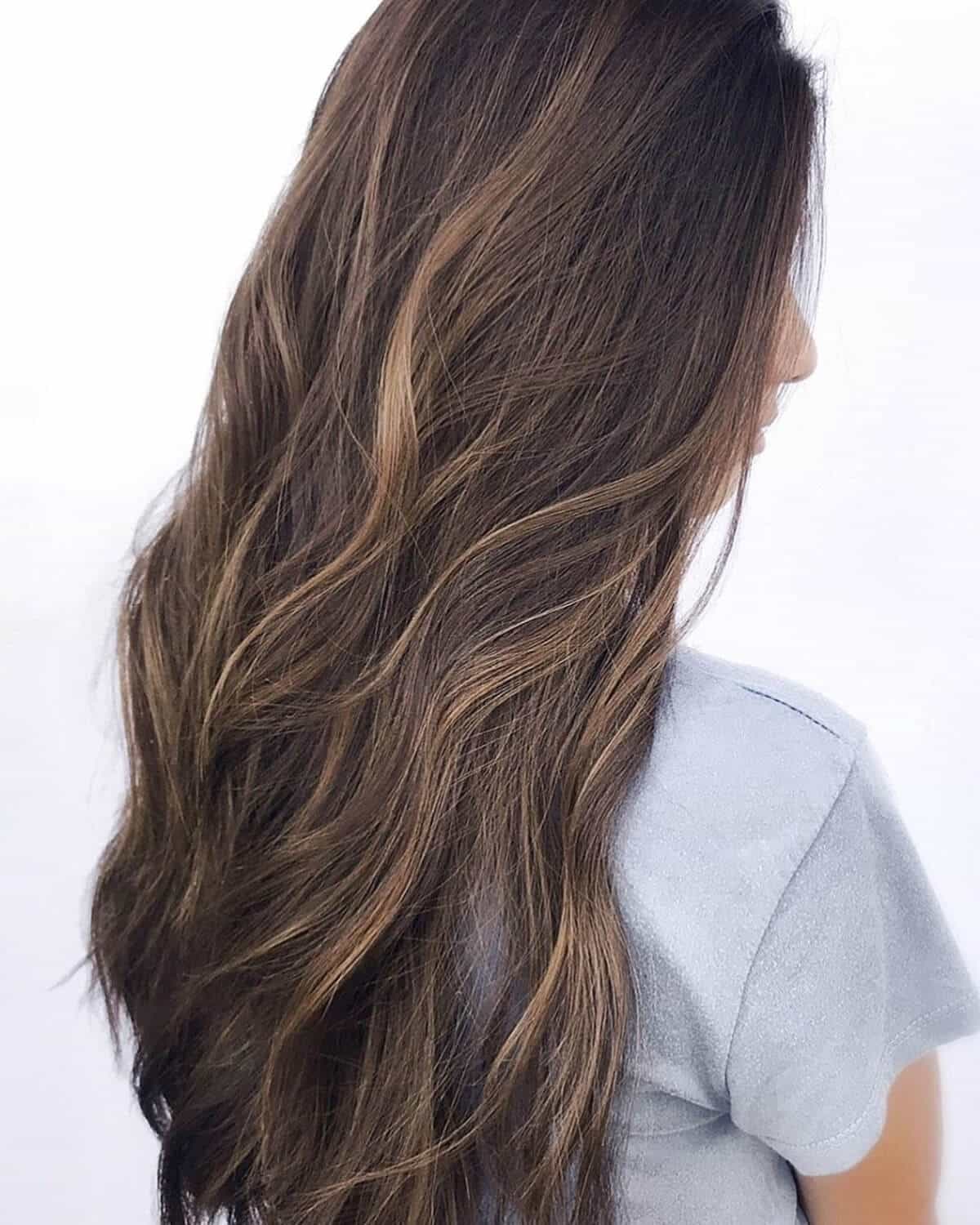 Long Layered Dark Brown With Subtle Honey, Mid-Back — Classy Honey Brown Highlights