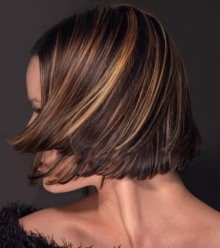 Chin Length Bob With Straight Texture — Classy Honey Brown Highlights