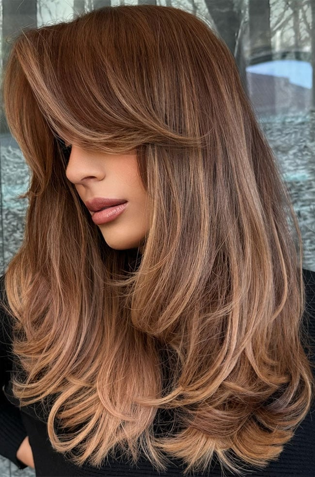 Mid-Back Waves With Face-Framing Honey Highlights — Classy Honey Brown Highlights