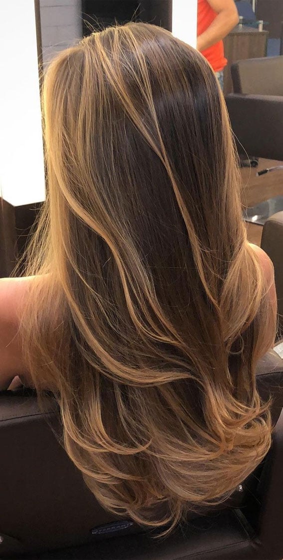 Medium Brown With Golden Balayage Medium Brown With Golden Balayage — Classy Honey Highlights