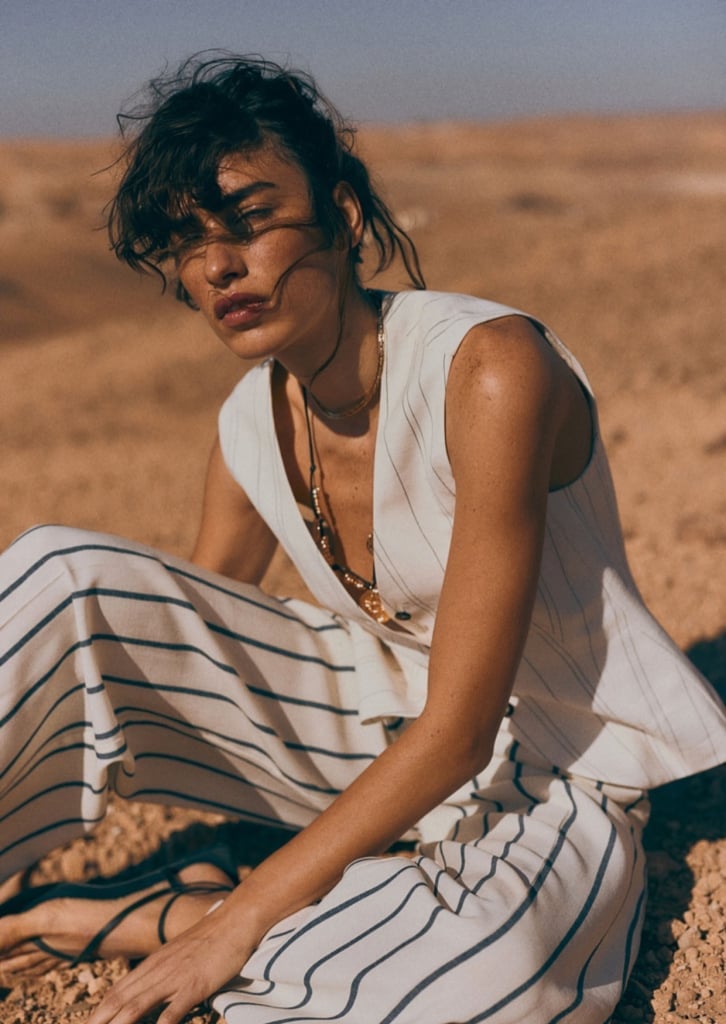 Beige Pinstripe Vest and Trousers With Strappy Sandals Beige Pinstripe Vest and Trousers With Strappy Sandals — Classy Hot Weather Outfits