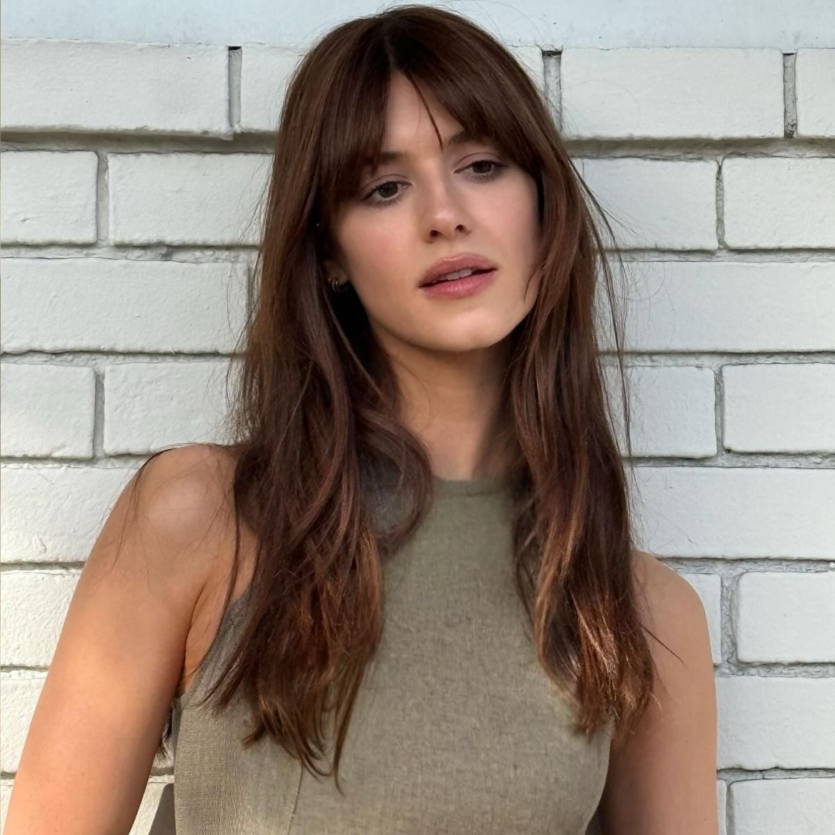 Olive Green Tank Top With Layered Bangs Olive Green Tank Top With Layered Bangs — Classy Hush Cut