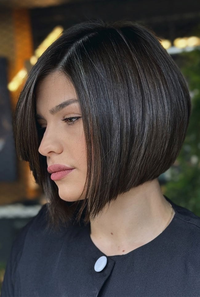 Chin Length Dark Brown Inverted Bob — Classy Inverted Bob