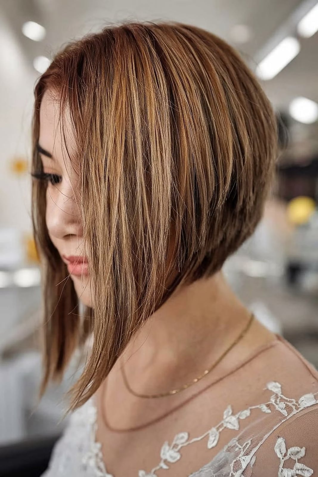 Chin Length Inverted Bob With Lowlights — Classy Inverted Bob