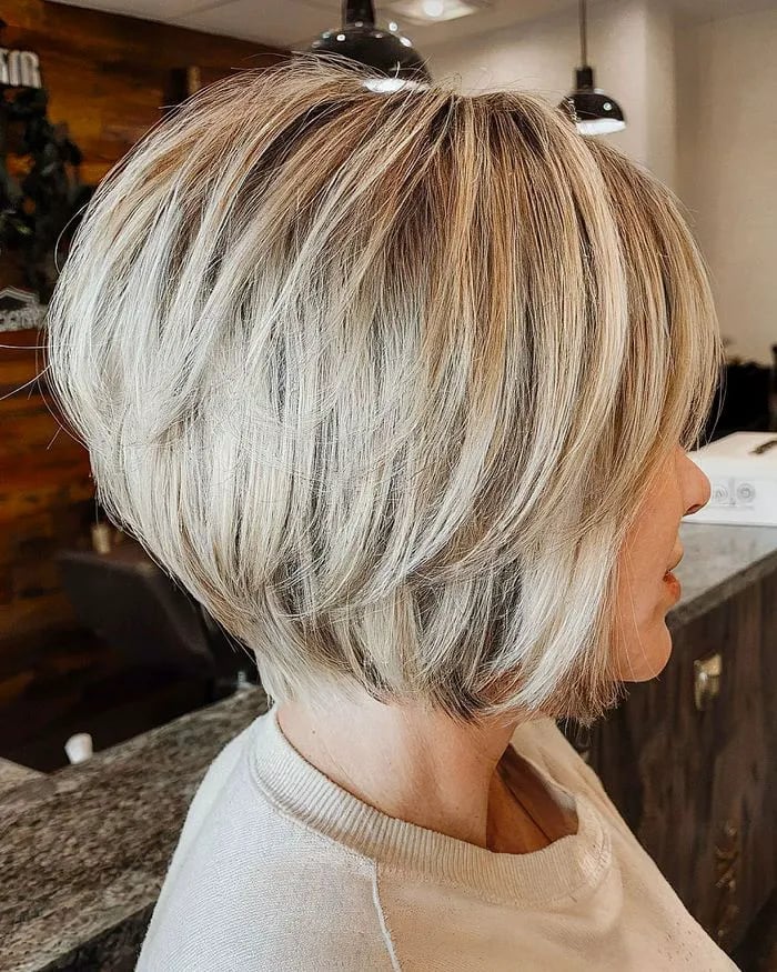 Ash Blonde Inverted Bob With Stacked Layers — Classy Inverted Bob