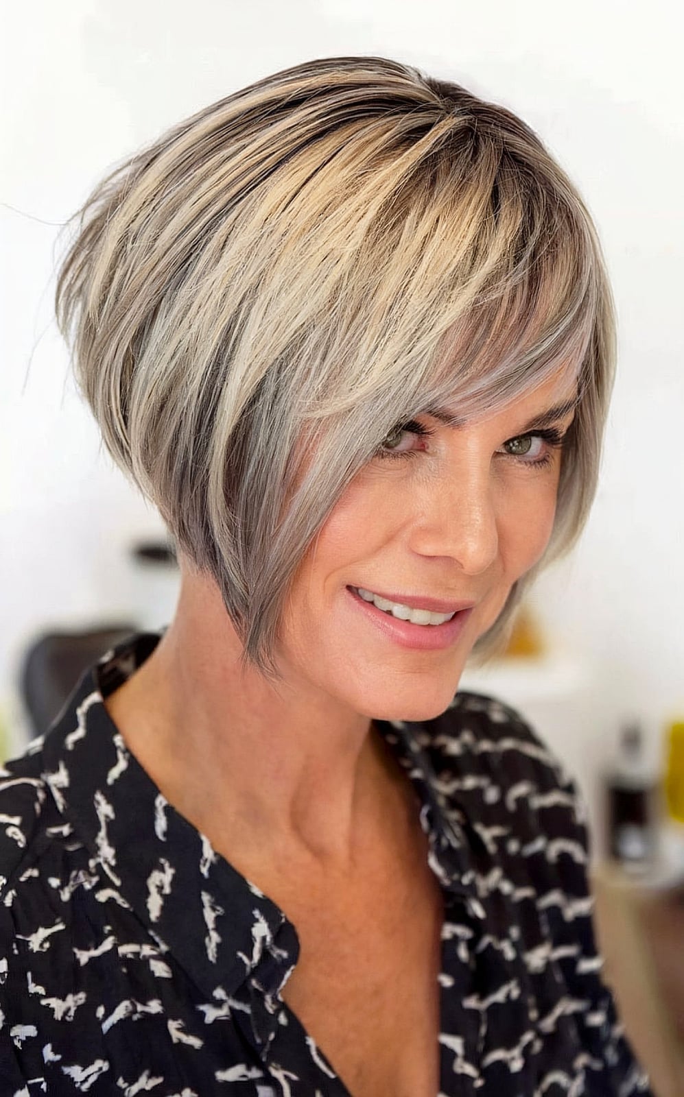 Chin Length Inverted Bob With Lowlights, Side-Swept — Classy Inverted Bob