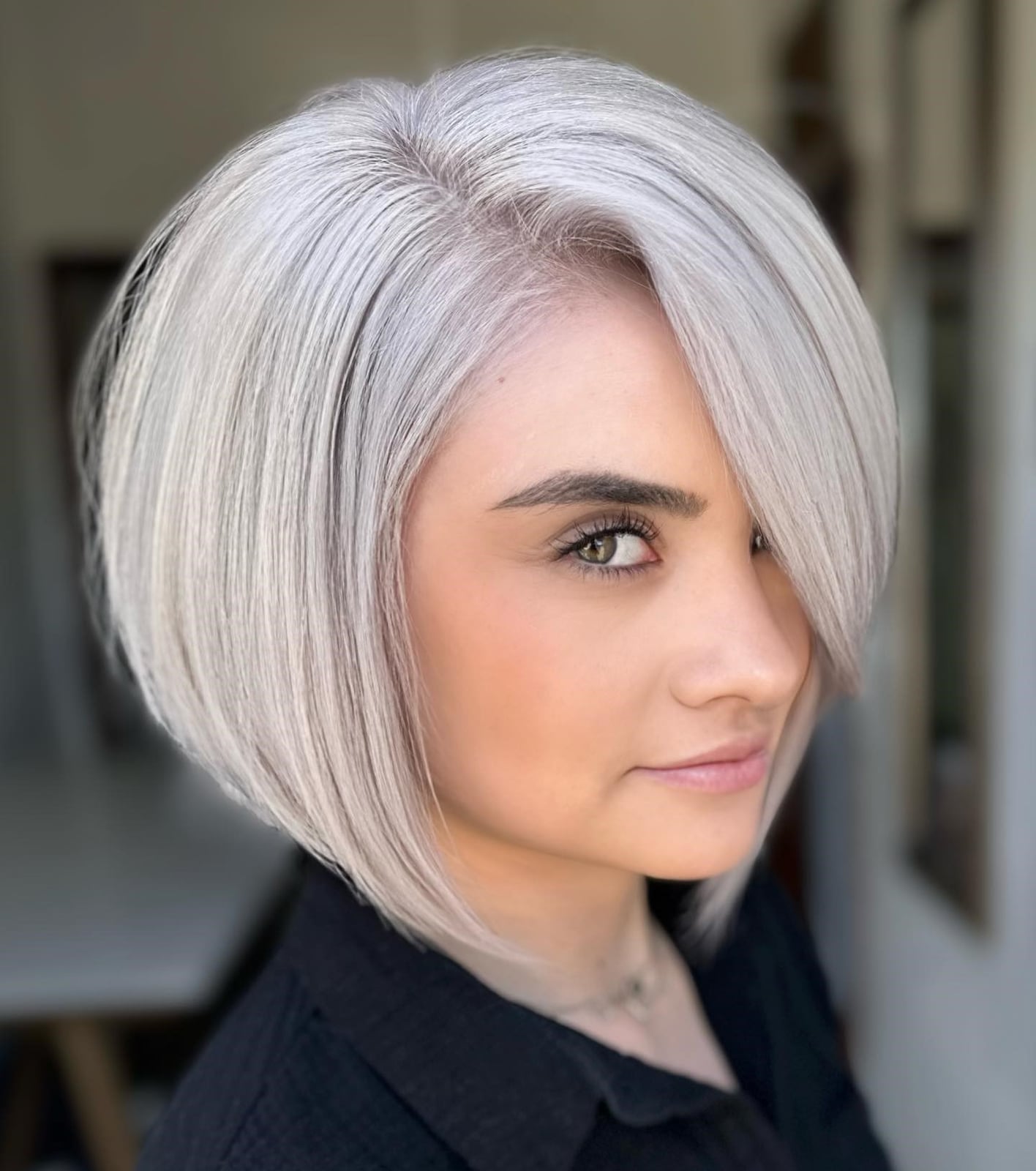 Chin Length Ash Blonde Inverted Bob, Everyday Version — Classy Inverted Bob