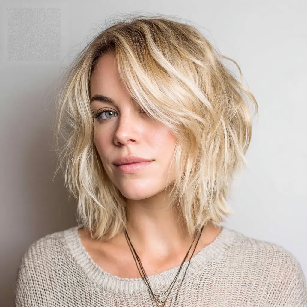 Collarbone Blonde Inverted Bob With Balayage, Styled With Textured — Classy Inverted Bob