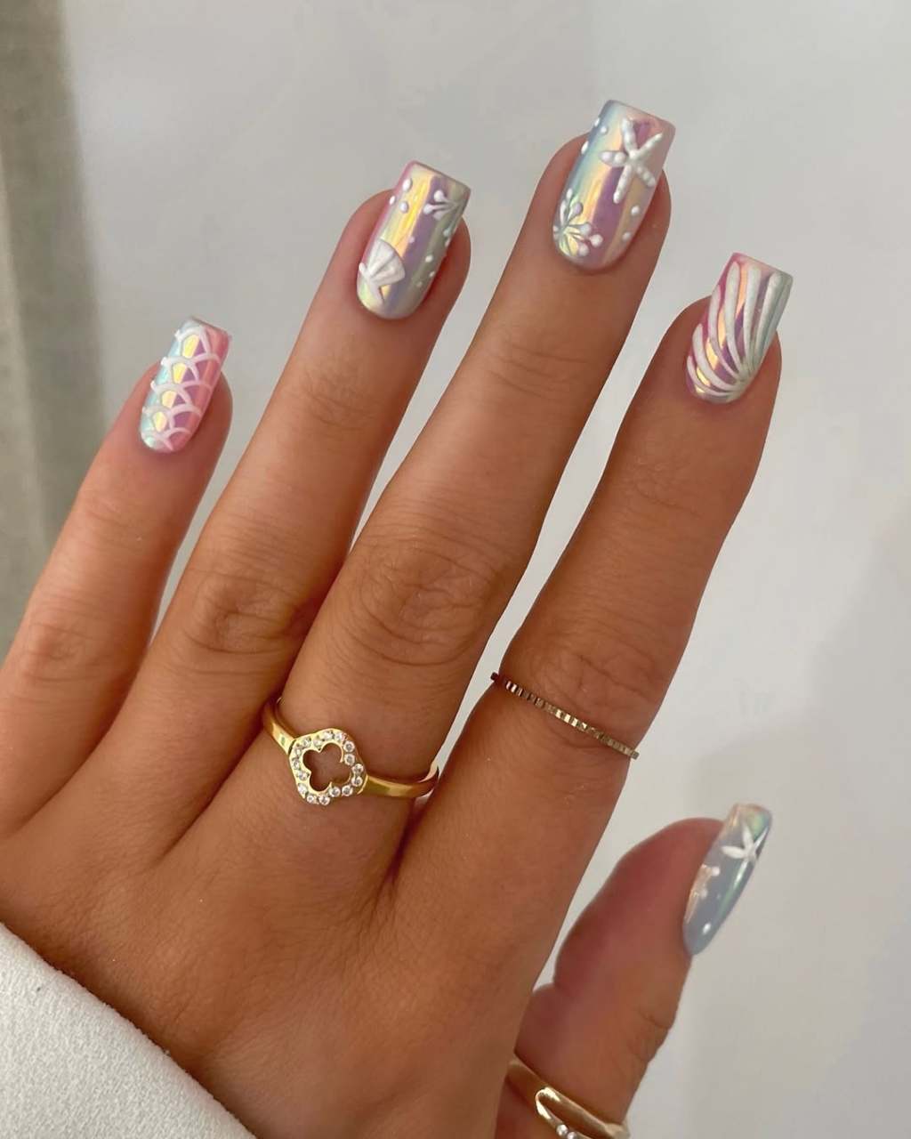 Embossed Iridescent Pastel Square Nails Embossed Iridescent Pastel Square Nails — Classy Iridescent Nails