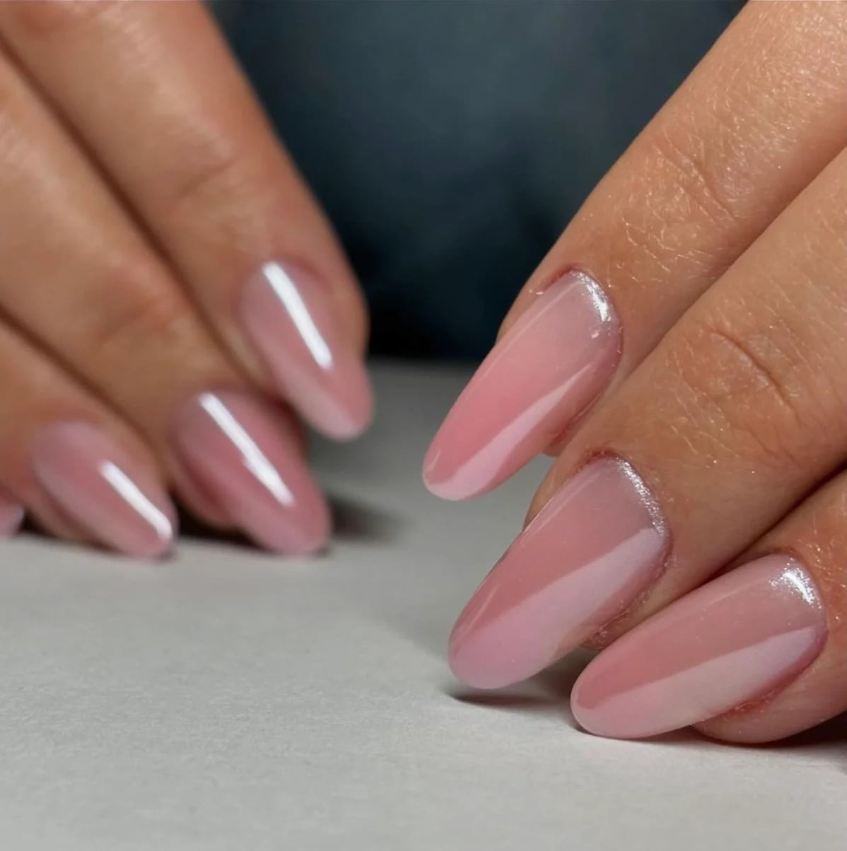 Sheer Pink Pearlescent Medium Oval Nails, Giving Them A Soft Sheer Pink Pearlescent Medium Oval Nails, Giving Them A Soft — Classy Iridescent Nails