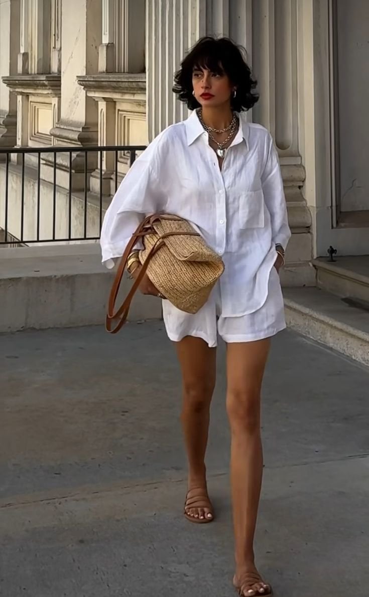 White Oversized Linen Shirt and Shorts Set White Oversized Linen Shirt and Shorts Set — Classy Italian Style