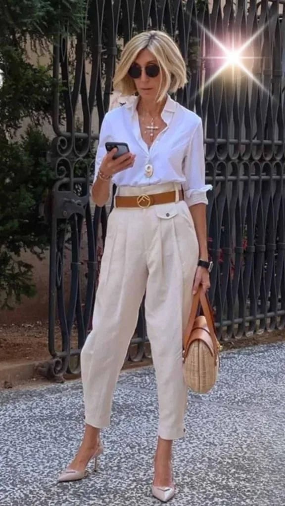 Cream Pleated Trousers with Oversized Shirt Cream Pleated Trousers with Oversized Shirt — Classy Italian Style