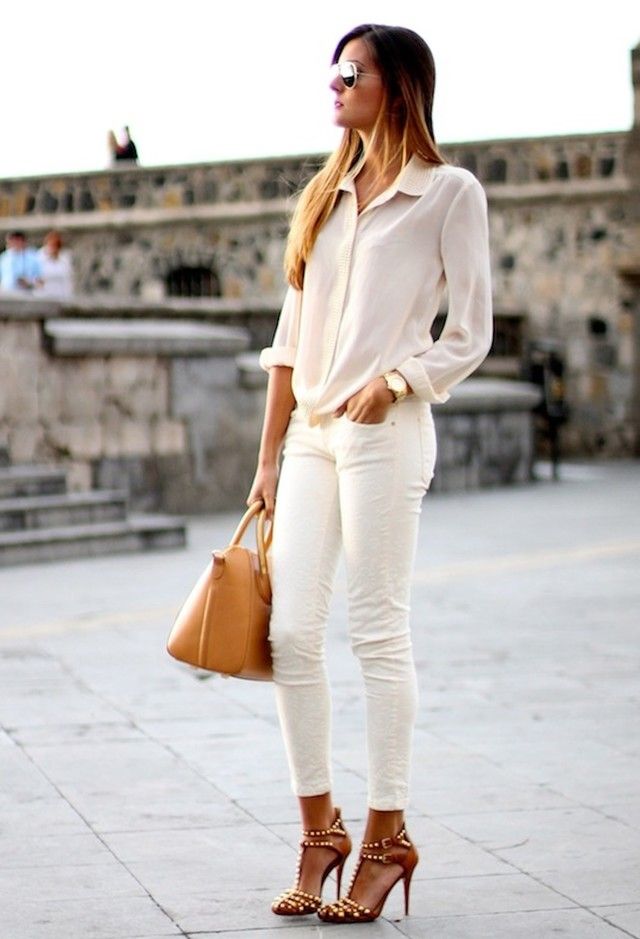 Ivory Skinny Jeans with Sheer Shirt Ivory Skinny Jeans with Sheer Shirt — Classy Italian Style
