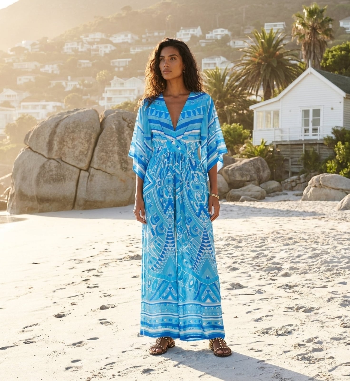 Blue Geometric Print Kaftan Jumpsuit Blue Geometric Print Kaftan Jumpsuit — Classy Jumpsuit Outfits