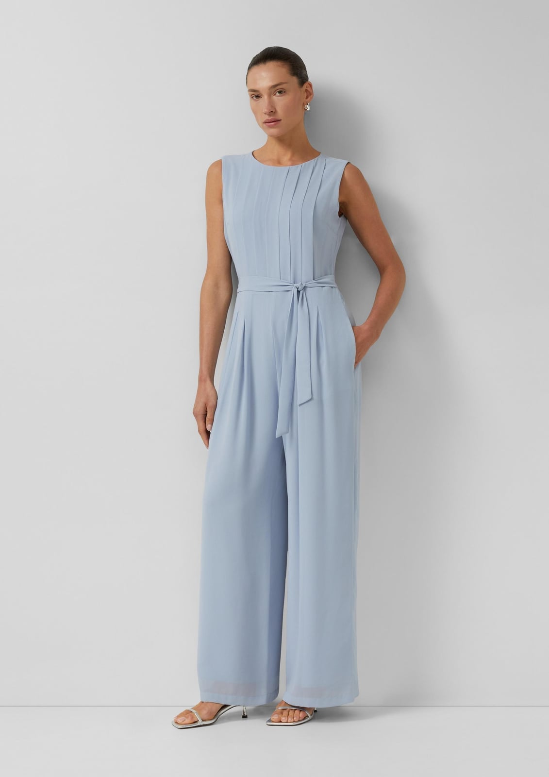 Light Blue Pleated Bodice Jumpsuit With Wide Legs Light Blue Pleated Bodice Jumpsuit With Wide Legs — Classy Jumpsuit Outfits