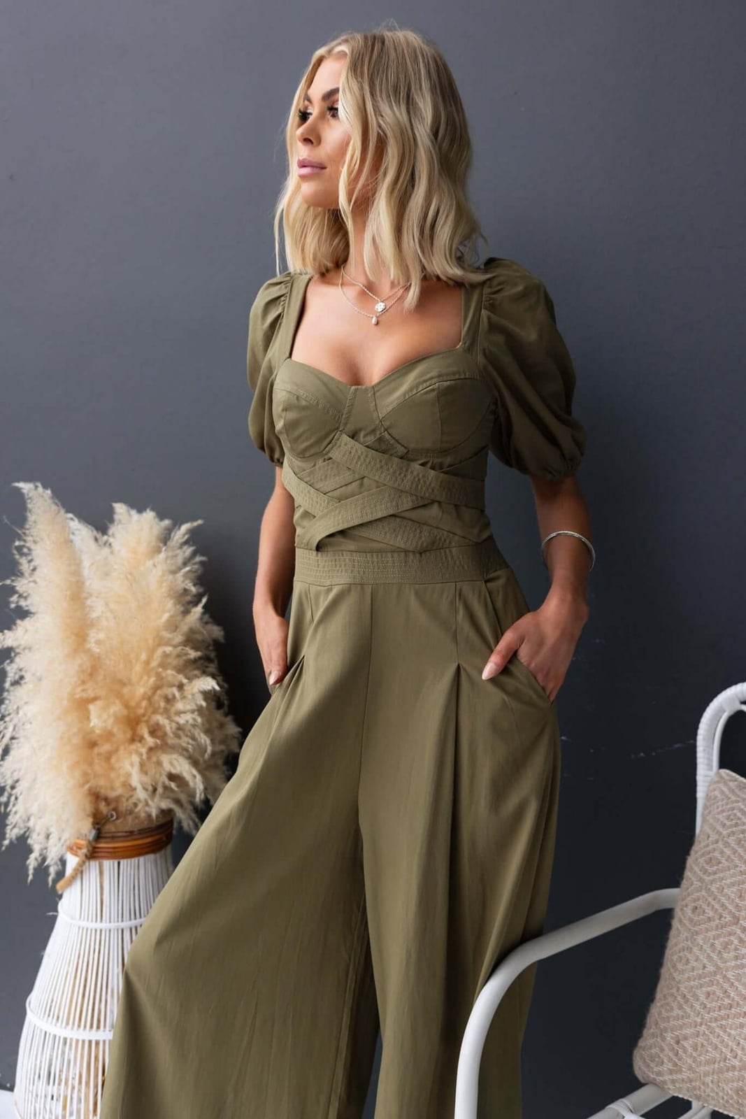 Olive Green Jumpsuit With Puff Sleeves Olive Green Jumpsuit With Puff Sleeves — Classy Jumpsuit Outfits