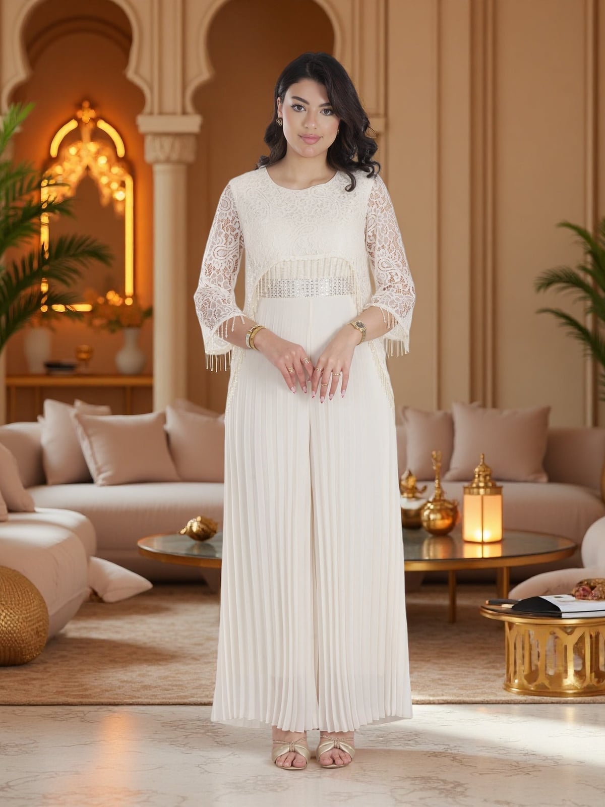 Ivory White Lace Top Jumpsuit With Pleated Legs Ivory White Lace Top Jumpsuit With Pleated Legs — Classy Jumpsuit Outfits