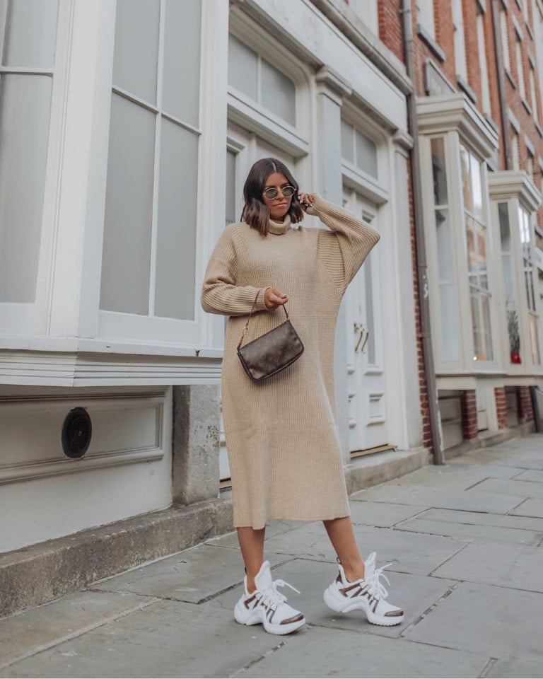Oversized Beige Long Sleeve Knit Midi Dress Oversized Beige Long Sleeve Knit Midi Dress — Classy Knit Dress