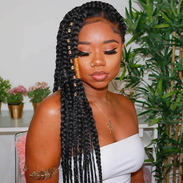 Shoulder Length Large Knotless Braids Gold Beads Shoulder Length Large Knotless Braids Gold Beads — Classy Knotless Braids