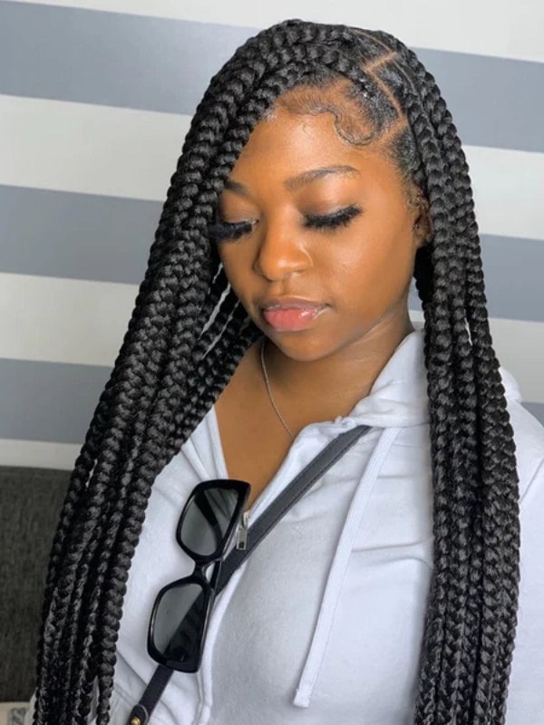 Shoulder Length Large Black Knotless Braids Baby Hairs Shoulder Length Large Black Knotless Braids Baby Hairs — Classy Knotless Braids