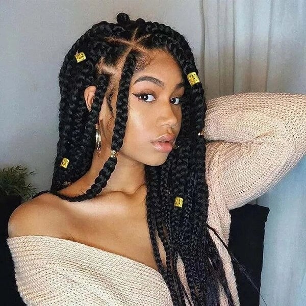 Mid-Back Natural Black Knotless Braids Gold Beads Mid-Back Natural Black Knotless Braids Gold Beads — Classy Knotless Braids
