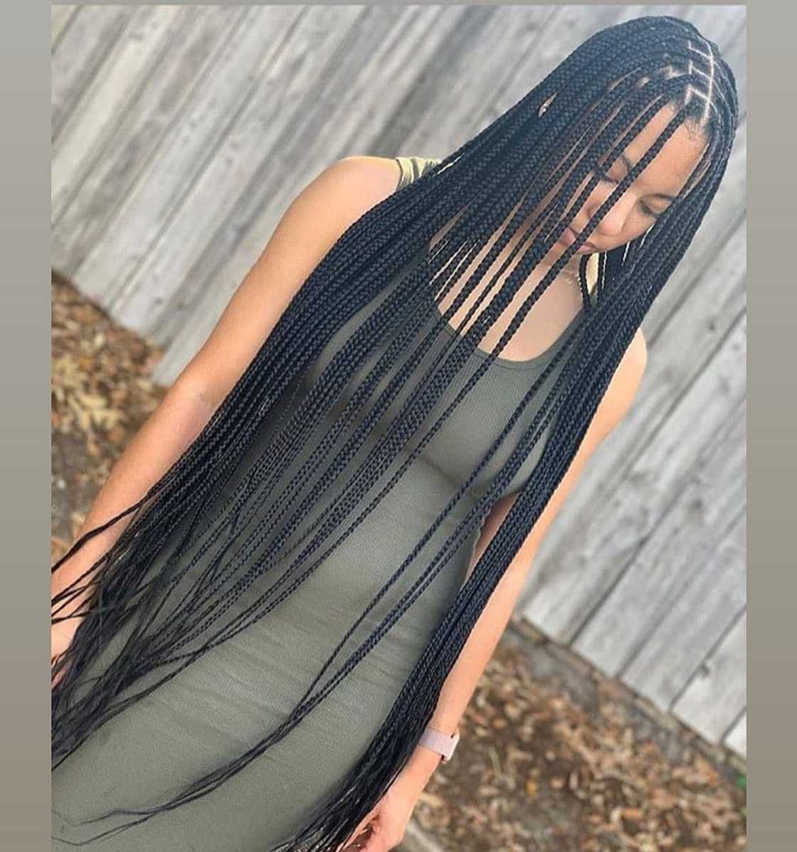 Extremely Long Fine Black Box Braids Extremely Long Fine Black Box Braids — Classy Knotless Hairstyles