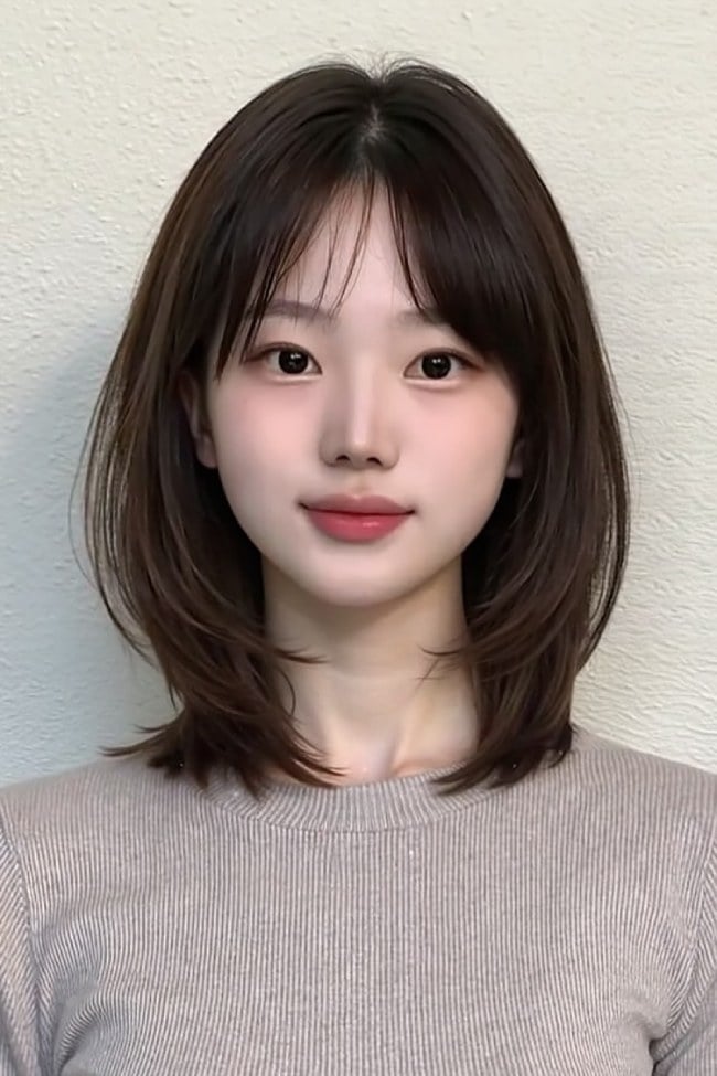 Collarbone Layered Lob With See-Through Bangs Collarbone Layered Lob With See-Through Bangs — Classy Korean Haircuts