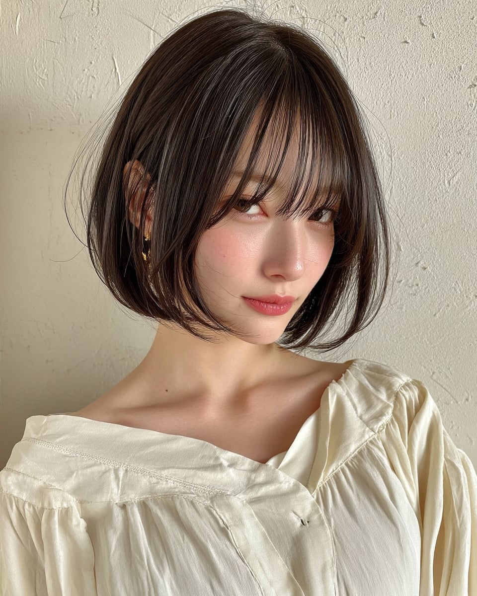 Ear-Length Bob With Soft Curtain Bangs Ear-Length Bob With Soft Curtain Bangs — Classy Korean Haircuts