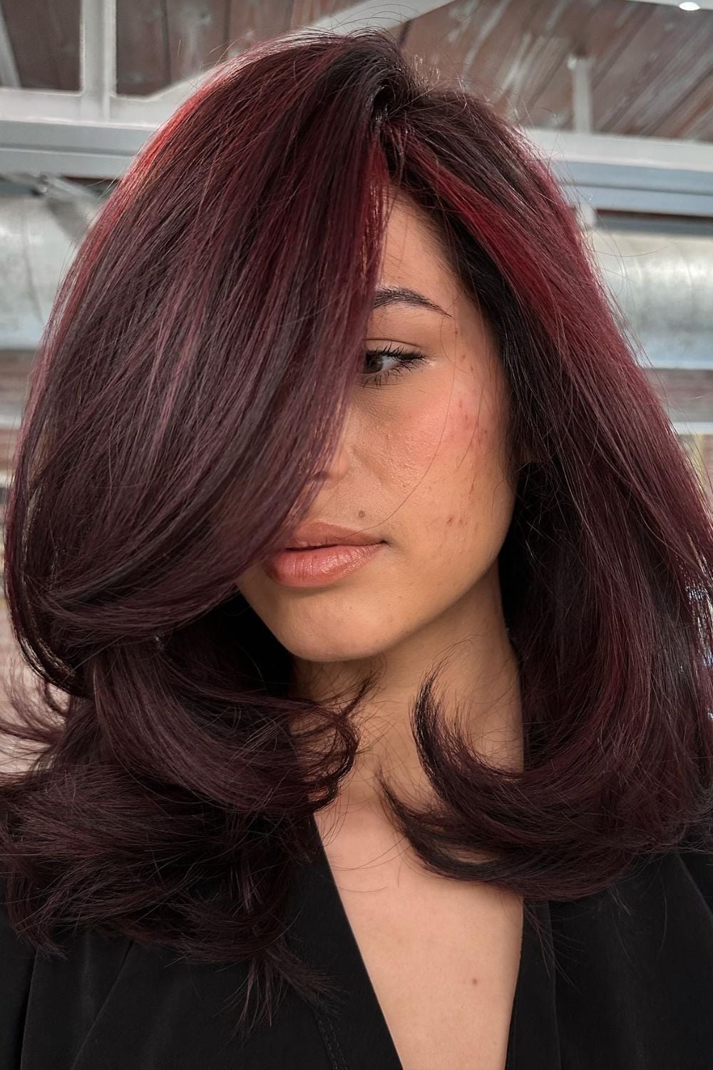 Collarbone Layers In Deep Burgundy Collarbone Layers In Deep Burgundy — Classy Latina Hairstyles