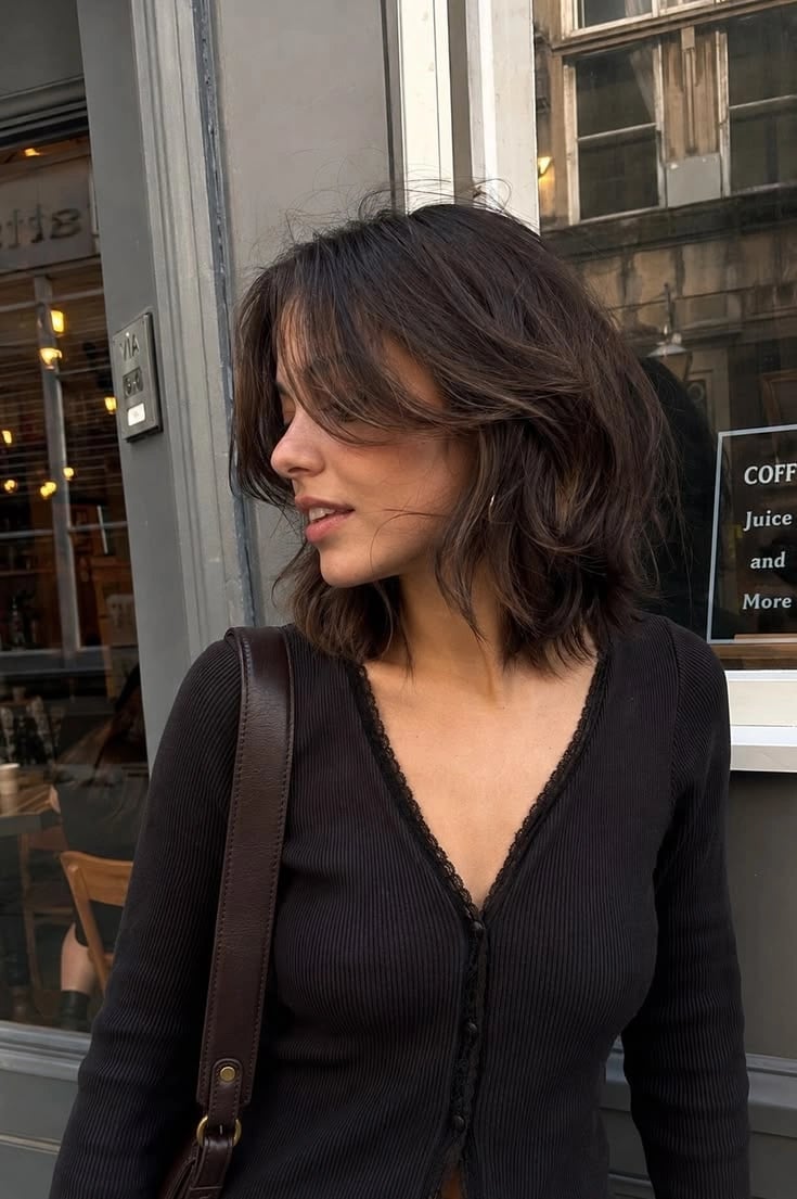 Collarbone Dark Brown Layers With Highlights and Face-Framing Pieces — Classy Layered Haircuts for Medium Hair