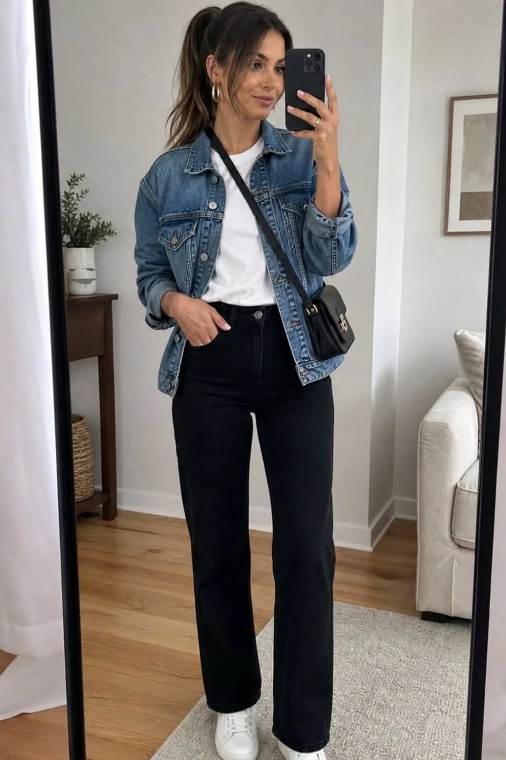 Denim Jacket Over T-shirt With Straight Leg Jeans Denim Jacket Over T-shirt With Straight Leg Jeans — Classy Layered Ideas