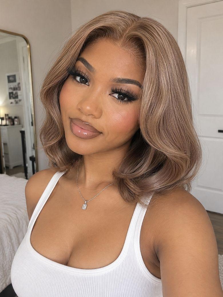 Smoky Beige Blonde Bob With Face-Framing Layers Smoky Beige Blonde Bob With Face-Framing Layers — Classy Layers Wig