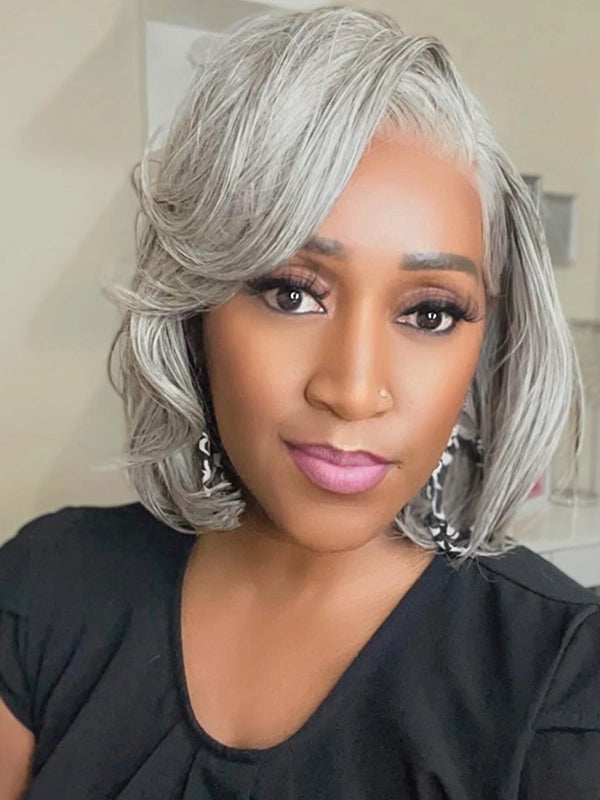 Gray Layered Bob With Side Swept Bangs Gray Layered Bob With Side Swept Bangs — Classy Layers Wig