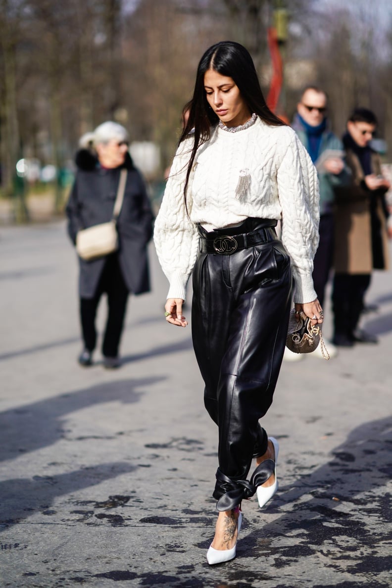 Street Style Outfits With Leather Jeans Sweater With Leather Pants Outfit Casual Luxury Leather Pants For