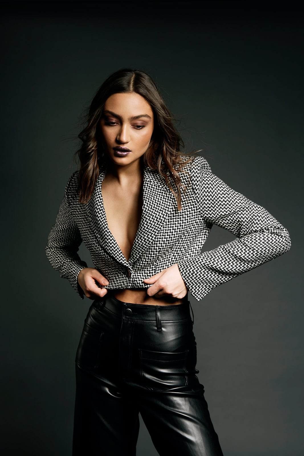 High Waisted Leather Pants With Plunging Blazer High Waisted Leather Pants With Plunging Blazer — Classy Leather Pants Outfits