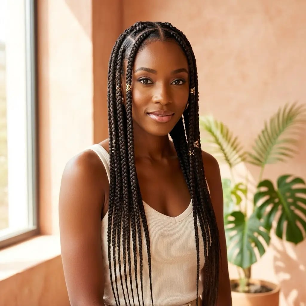 Mid-Back Coily Box Braids With Cuffs — Classy Length Braids