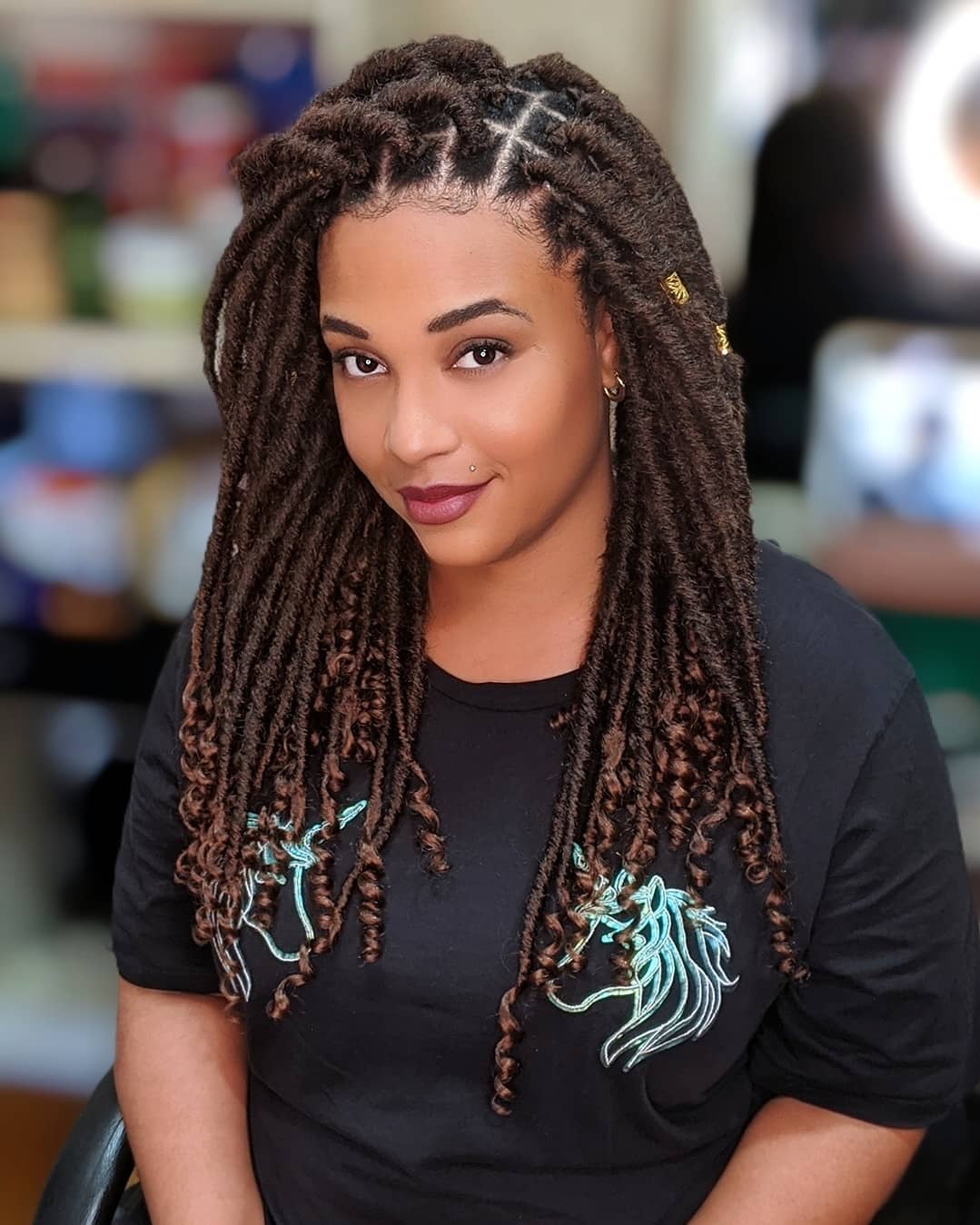Mid-Back Dark Brown Locs Curly Ends — Classy Length Locs