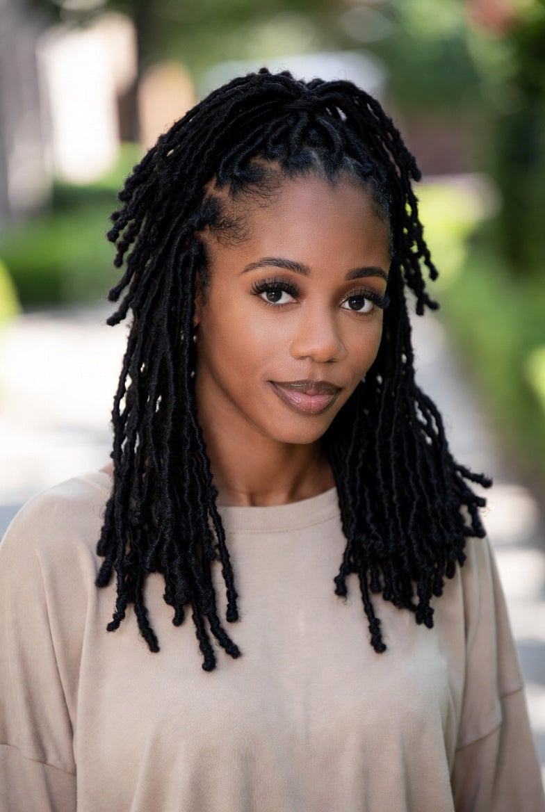 Dense Wavy Black Locs Middle Part — Classy Length Locs