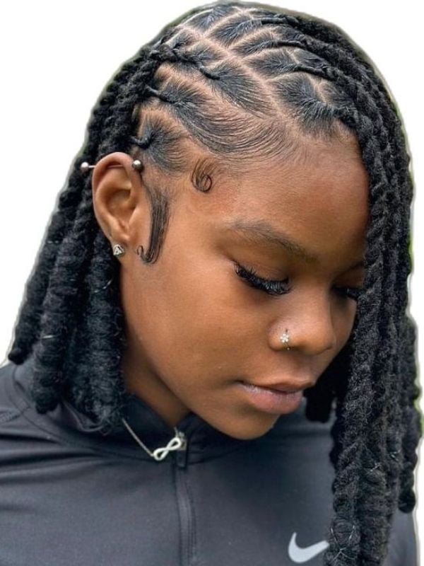 Shoulder Length Black Locs Side Bangs — Classy Length Locs